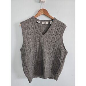 Vintage Harbour Club Vneck Sweater Vest Cable Knit 100% Lambswool Gray Large men